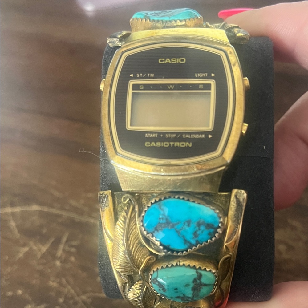 Vintage Casio Gold Watch with Turquoise Details
